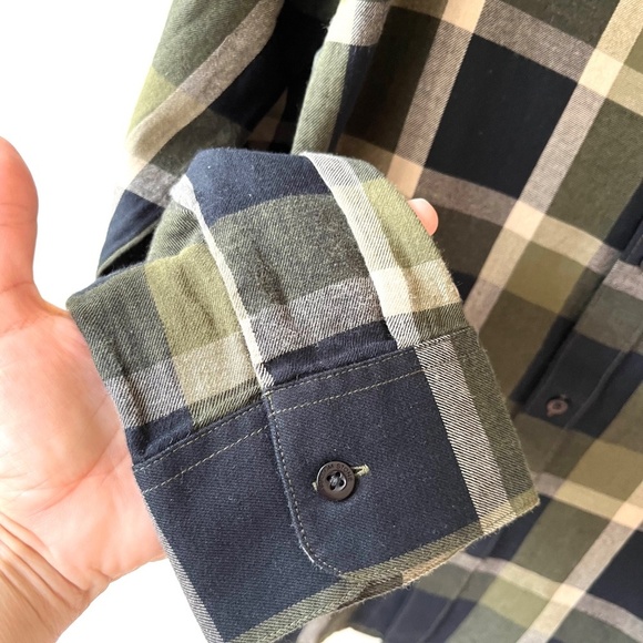 Volcom Size L Curwin LS Jersey Flannel Shirt Green Black Plaid Button Up Cotton - Picture 5 of 8